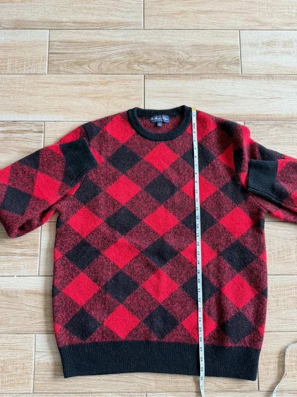 Brooks Brothers Italian Yarn Buffalo Plaid Wool Blend Sweater Red Black Large